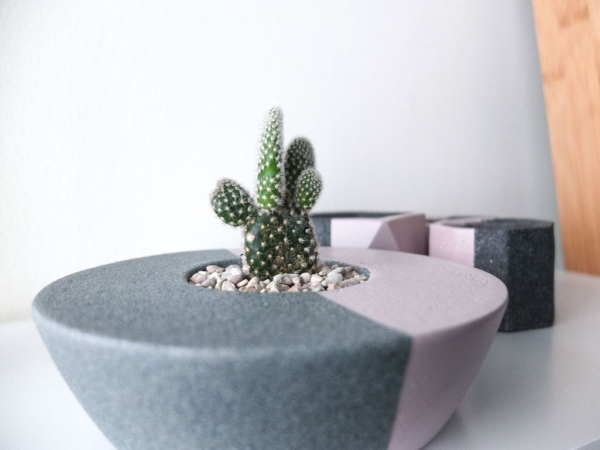pink and stone-textured grey medium round pot