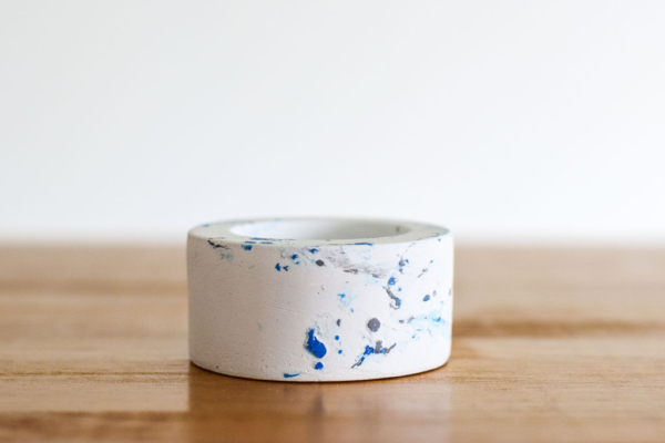 blue and white patterned handmade planter