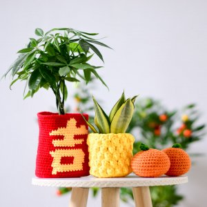 cny crochet planters with mandarin oranges