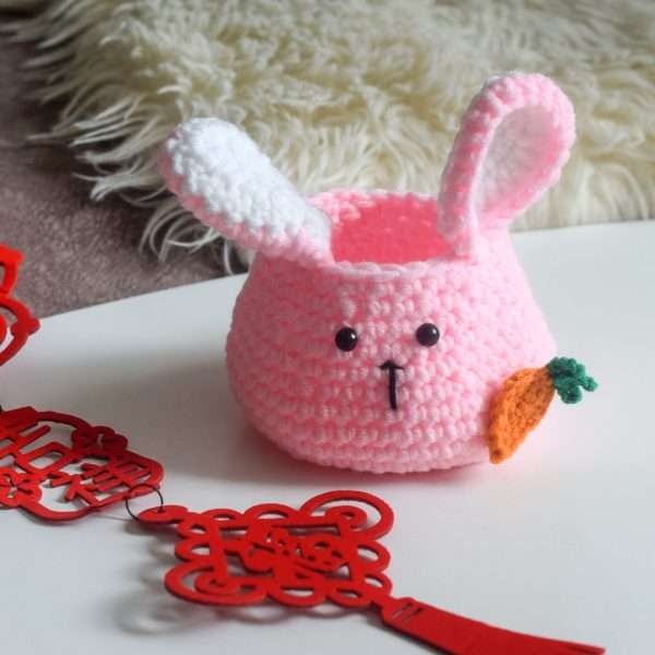pink bun crochet planter
