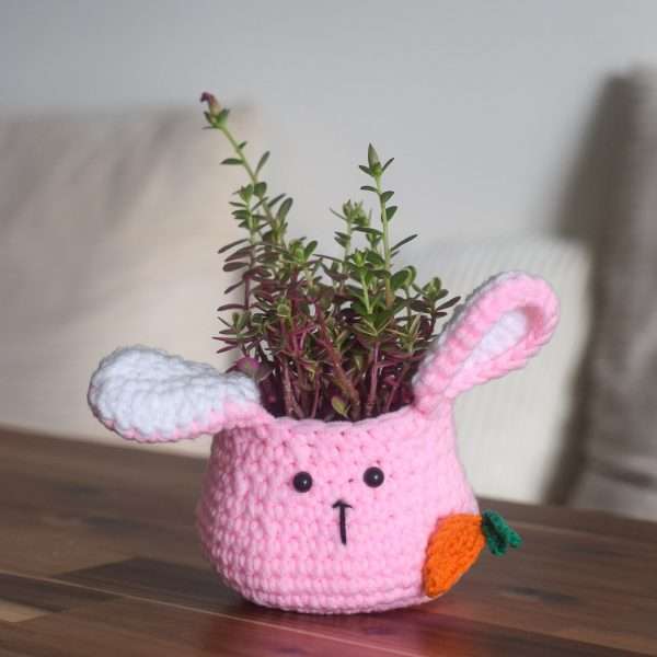 portulaca styled in pink bun crochet planter